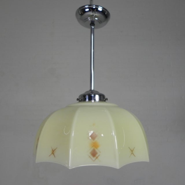 1930s Art Deco Pendant Lamp with Glass Decagonal Shade, 1930s For Sale - Image 5 of 18