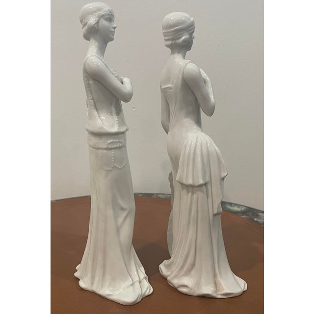 Pair of Unsigned Art Deco Porcelain French Woman Figurine For Sale - Image 4 of 6