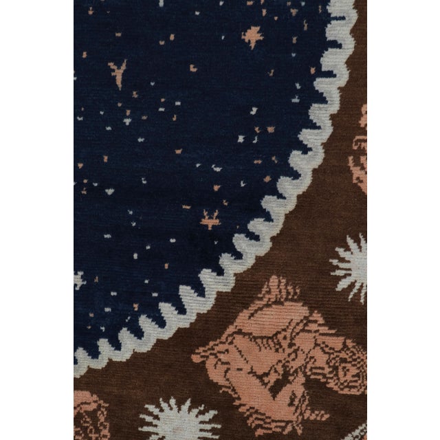 Rug & Kilim Rug & Kilim’s French Deco style Circle rug in Blue, Beige-Brown Zodiac Pictorial - 11x11 For Sale - Image 4 of 5