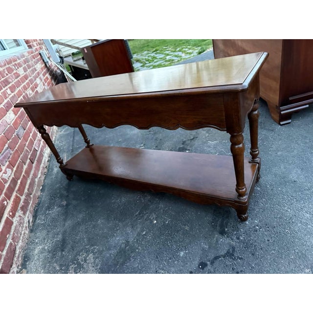 Vintage French Country Style Oak 2 Tier Sofa Console Table by Hickory For Sale - Image 12 of 15