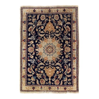Pasargad DC Navy Blue Handknotted Silk & Wool Rug For Sale