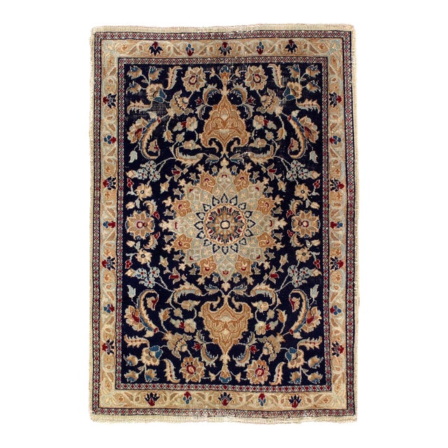Pasargad DC Navy Blue Handknotted Silk & Wool Rug For Sale
