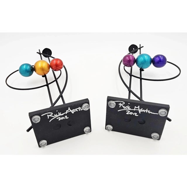 Rick Martin Signed Abstract Modernist Memphis Pop Art Steel Candlesticks Pair For Sale - Image 12 of 14
