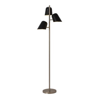 1950s Mid Century Modern Culver Tree Lamp, Weathered Brass, Matte Black Shades For Sale