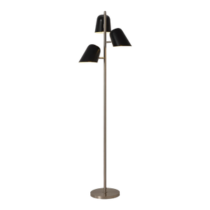 1960s Nova of California Culver 3-Lighting Brass Floor Lamp - Weathered Brass, Matte Black Shades