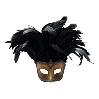 Vintage Italian Papier-Mâché Feathered Venetian Masquerade Mask For Sale