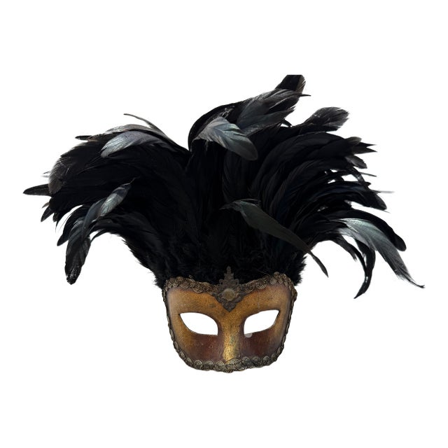 Vintage Italian Papier-Mâché Feathered Venetian Masquerade Mask For Sale