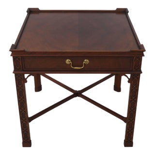 Baker Chippendale Mahogany 1 Drawer Lamp Table For Sale