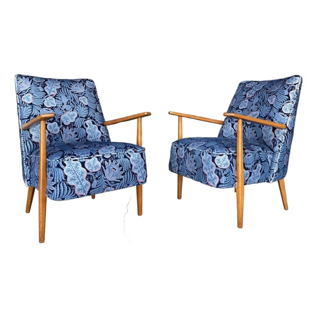 Pair of Mid Century Modern Klaus Haapaniemi & Co. Iceflower Blue Fabric Chairs For Sale