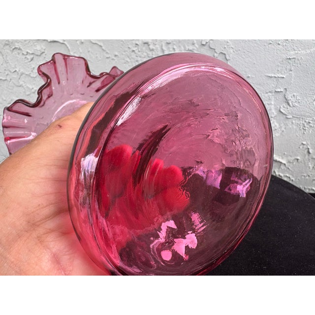 Fenton Art Glass Company 1990s Fenton Cranberry Jack-in-the-Pulpit Art Glass Vase – Ruffled Rim – 11” For Sale - Image 4 of 8