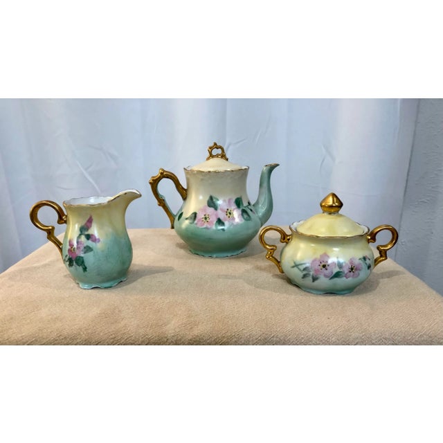 Traditional Early 20th Century Hand Painted Floral Limoges Porcelain Coffee/Tea Set- 3 Pieces For Sale - Image 3 of 8