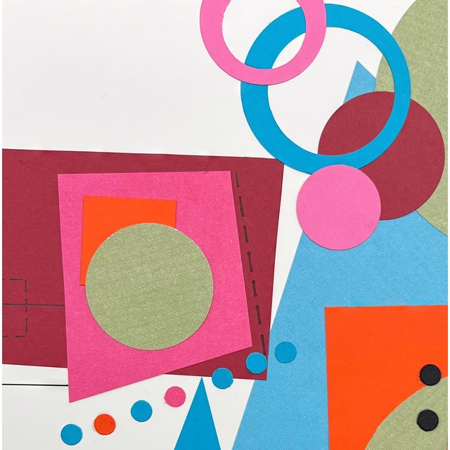 Abstract Hopscotch to the Moon by Amy Hutcheson | Paper collage on wood cradle abstract geometric shapes For Sale - Image 3 of 4