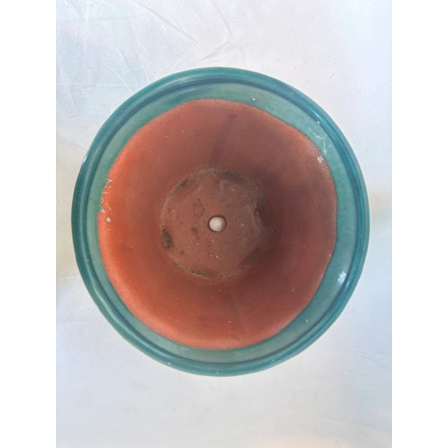 Ceramic Mid 20th Century Teal Pot With Rust Interior For Sale - Image 7 of 7