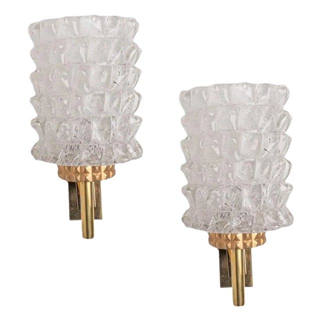 Vintage German Brass and Glass Wall Lights from Hillebrand, 1970s, Set of 2 For Sale