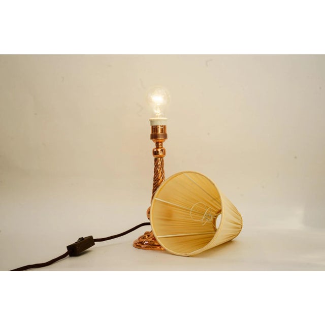 Beige Art Deco Copper Table Lamp with Fabric Shade, Vienna, 1920s For Sale - Image 8 of 12
