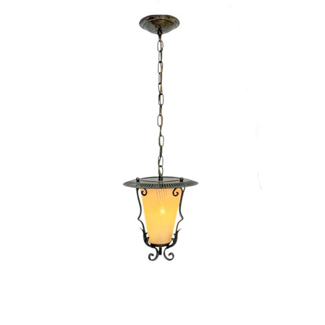 Lantern Pendant Lamp in Wrought Iron and Glass, 1950s For Sale - Image 12 of 13