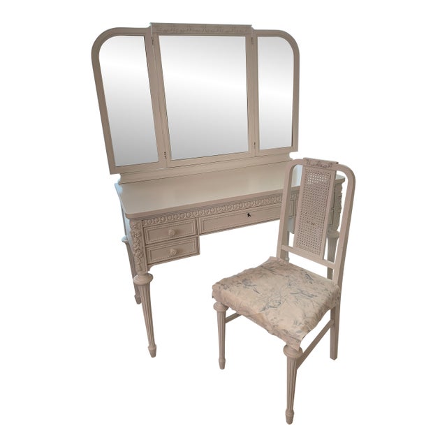 1910s Sligh French Style Vanity 2 Piece Set in White Paint For Sale