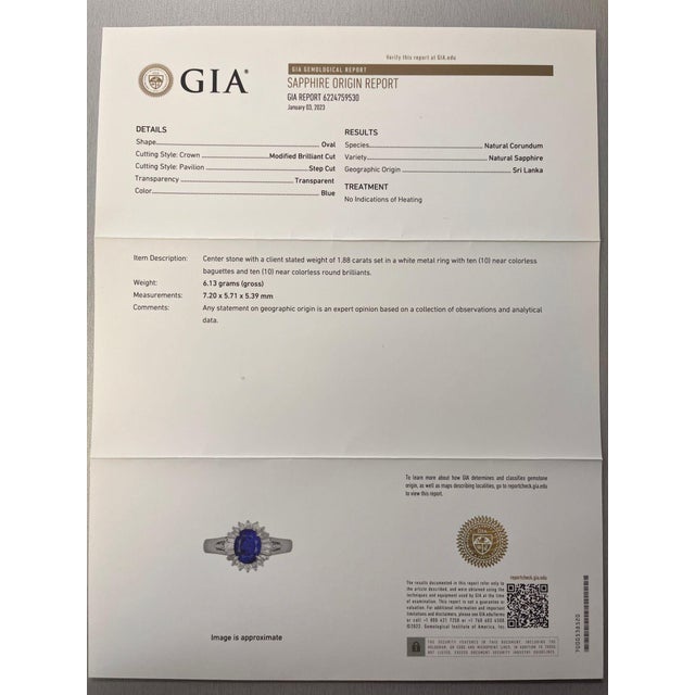 Metal 1.88 Carat Blue Sapphire Platinum Ring, Size 6.5 For Sale - Image 7 of 8