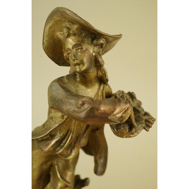 20th Century Mercury-Gilded Bronze Sculptures of Lady and Dandy, France For Sale - Image 13 of 18