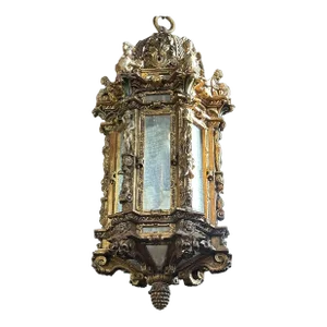 Circa 1890 Large Venetian Gilt Gesso, Pine, Glass Eight-Light Pendant Lantern