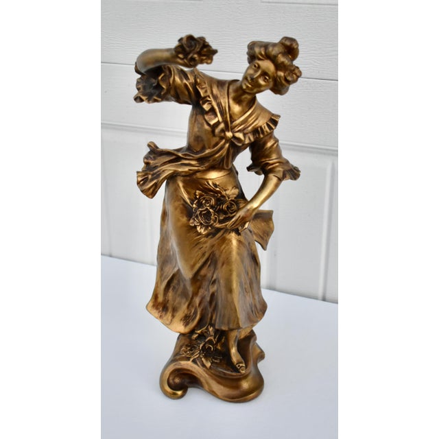 Vintage (1950's) Pair of Woman Figures have a Art Nouveau Style. Made of Metal. Burnished Gold/Bronze Finish. The...