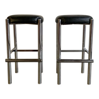 1970s Chrome and Vinyl Barstools- Pair For Sale