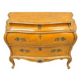 Antique Italian Rococo Louis XV Orange Painted Bombe Commode Chest of Drawers For Sale