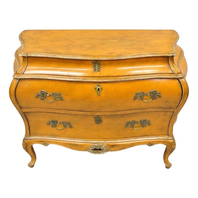 Antique Italian Rococo Louis XV Orange Painted Bombe Commode Chest of Drawers For Sale