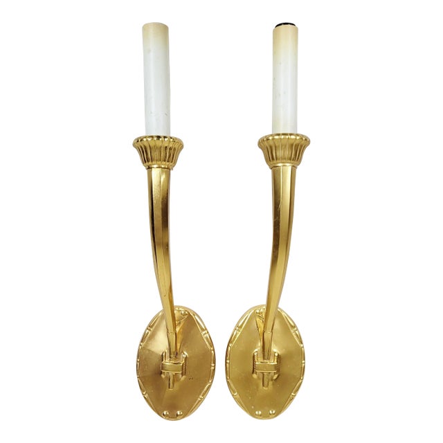Pair Modern Designer Made Gilt Bronze Wall Sconces by Karajian For Sale