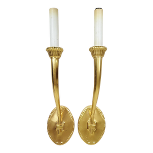 Pair Modern Designer Made Gilt Bronze Wall Sconces by Karajian