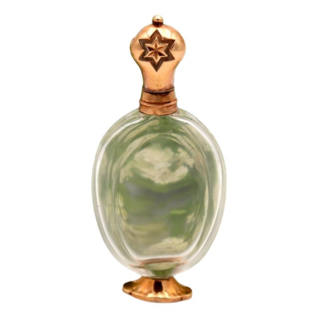 Perfume Bottle, Made of Glass and 15k Gold For Sale