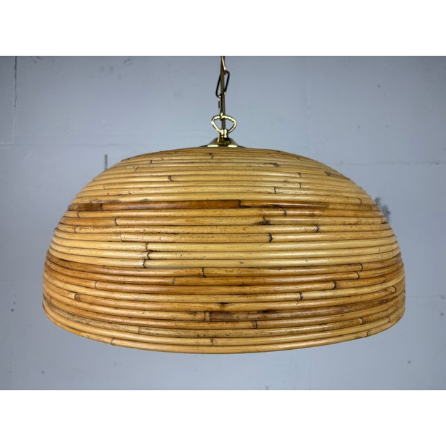 Mid-Century Pencil Reed, Rattan, Bamboo and Brass Pendant, Italy, 1970s For Sale - Image 11 of 11