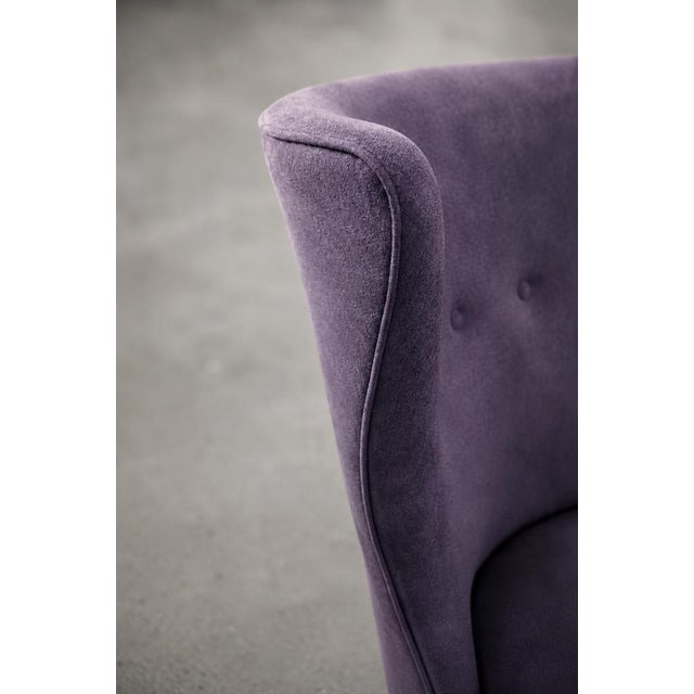 Vintage Scandinavian Modern Oak and Purple Fabric High Back Wing Chair, 1950s For Sale - Image 4 of 18