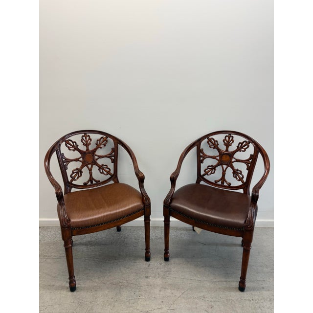 Pair of Theodore Alexander Regency Style Mahogany Armchairs With Leather Seats For Sale - Image 16 of 16