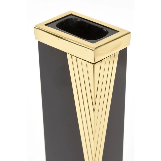 Vintage Murano Vase With Black Glass and Brass Drape Italy 60's For Sale - Image 4 of 10