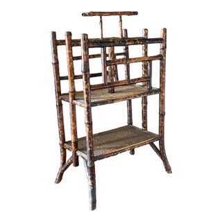 Early 19th Century Aesthetic Movement Scorched Bamboo and Grasscloth British Colonial Two Tier Magazine Rack For Sale