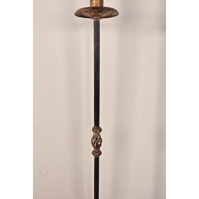 1970s Wrought Iron Torchères With Gilt Accents - a Pair For Sale - Image 4 of 8
