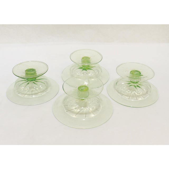 Set of 4 Venetian / Murano Green Glass Tazzas or Compotes With Gold Inclusions For Sale - Image 9 of 9