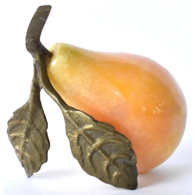 Mid-Century Italian Marble & Brass Pear Paperweight For Sale In San Francisco - Image 6 of 6