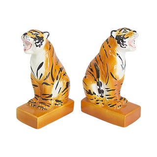 Italian Pottery Tiger Bookends For Sale