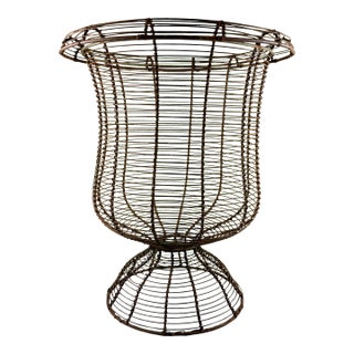 Antique French Large Pedestal Urn Hand Made Black Twisted Wire Basket, Late 19th For Sale