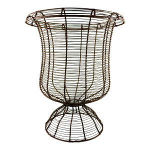 Antique French Large Pedestal Urn Hand Made Black Twisted Wire Basket, Late 19th