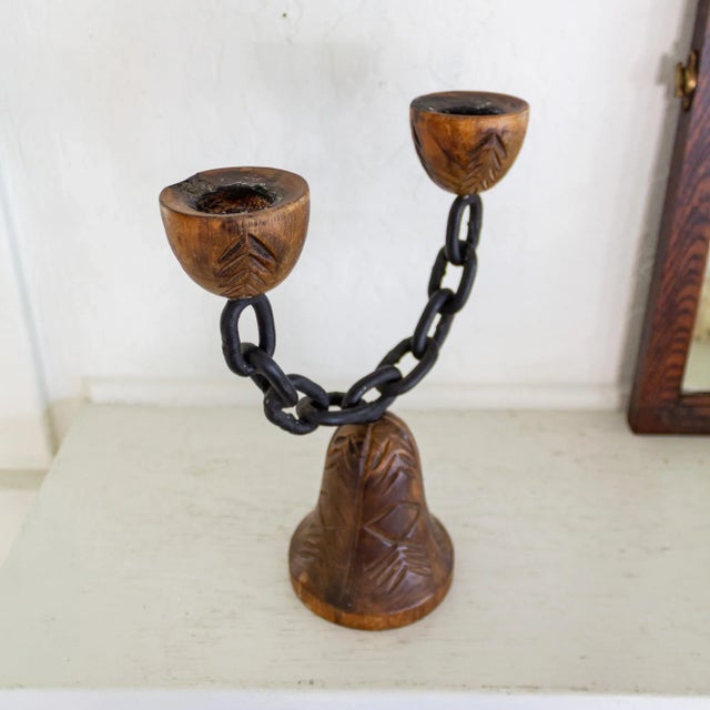 Spanish Chain and Wood Candle Holder Candelabra by Joaquin Ripoll For Sale - Image 10 of 12