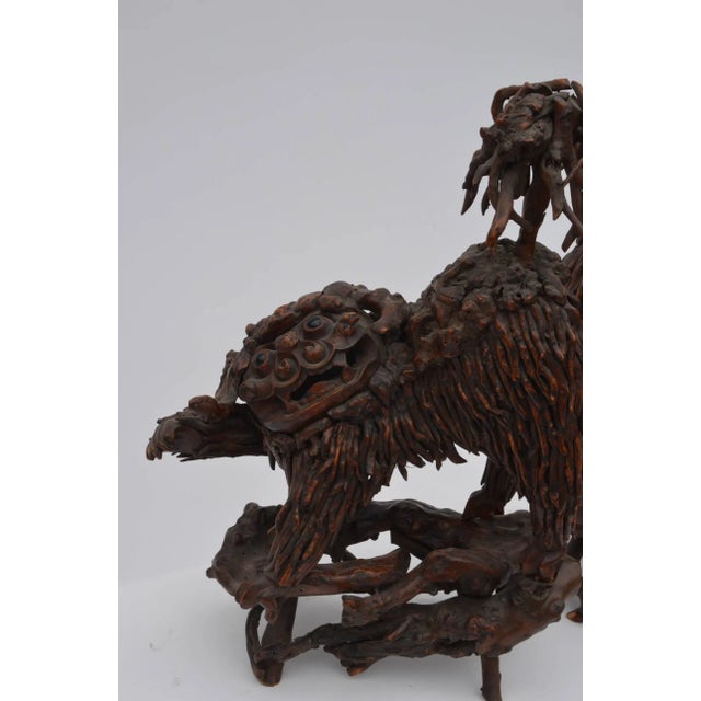 Chinoiserie Mid 18th Century Chinese Carved Wood Foo Dogs - a Pair For Sale - Image 3 of 6