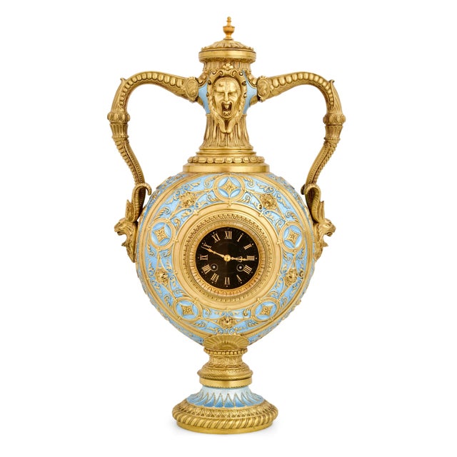 Antique French Gilt Bronze and Enamel Porcelain Urn-Form Clock, Mid 19th Century For Sale - Image 12 of 12