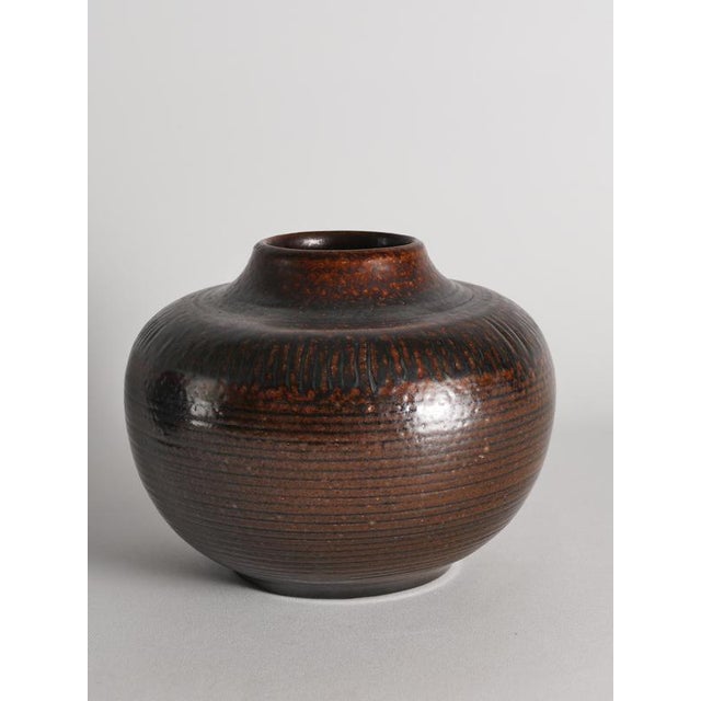 Brown Salt-Glazed Stoneware Vase by Arthur Andersson for Wallåkra For Sale - Image 9 of 13