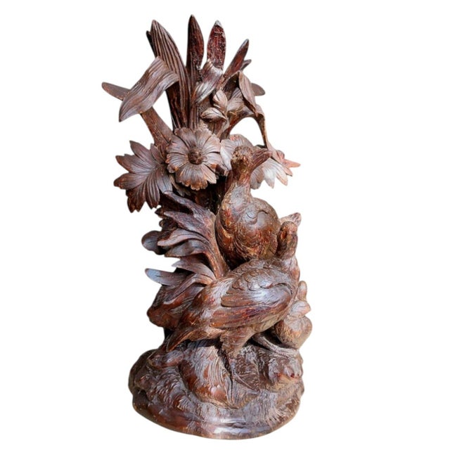 Black Forest Vase with Flowers and Four Birds, 1890s For Sale - Image 5 of 11