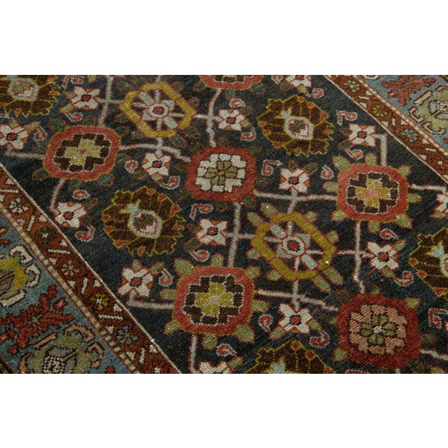Handmade Designed From the 1900s Antique Bidjar Wool Runner in Blue For Sale - Image 9 of 12