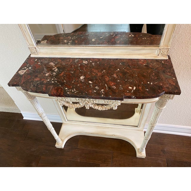 French Antique Marble Top Wall Console Table With Mirror - 19th C For Sale - Image 6 of 11