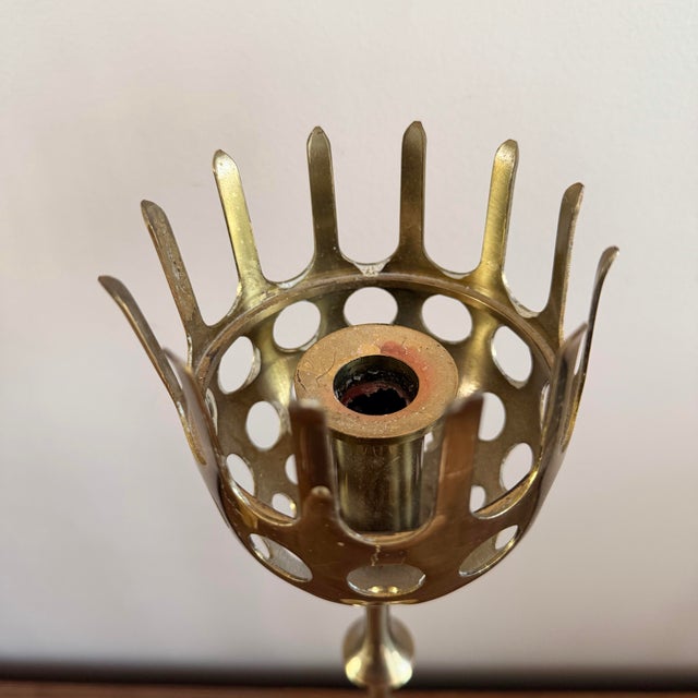 Bjorn Wiinblad Pair of Signed Bjorn Wiinblad Brass Candlesticks, Danish Modern Design For Sale - Image 4 of 6
